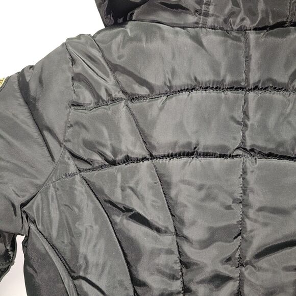bebe Black Quilted Puffer Jacket LG | Gold Zippers | Hooded | Used - Picture 12 of 16
